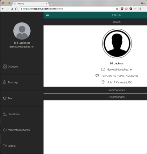 Browser Ansicht Trainer Profil